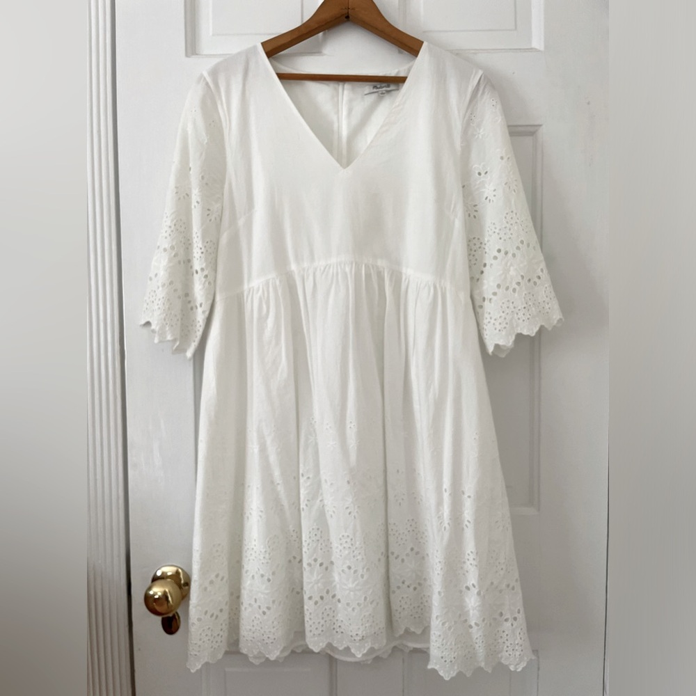 Madewell White Eyelet Lattice Dress